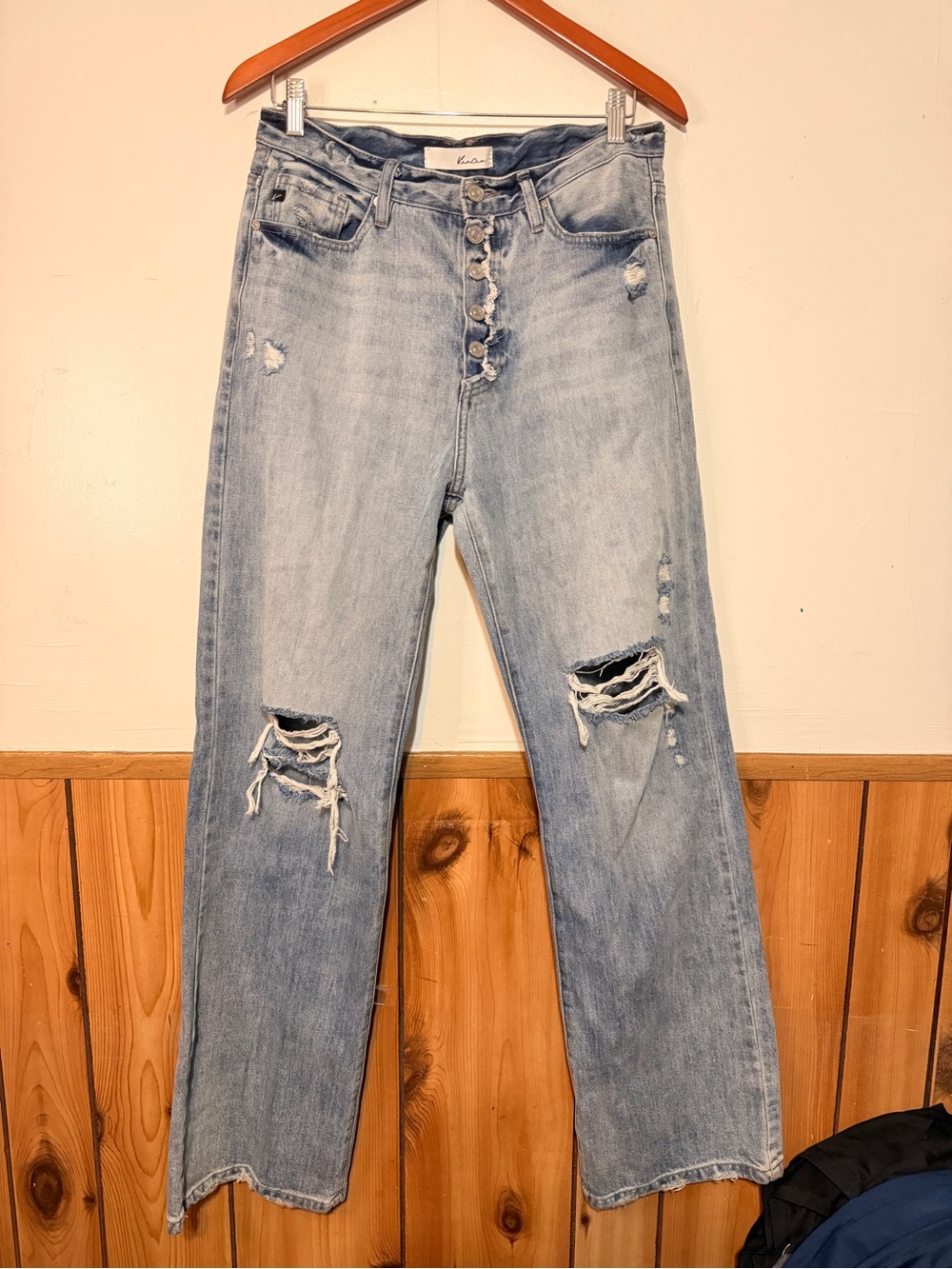 KanCan Light Wash Distressed High-Rise Button-Fly Jeans